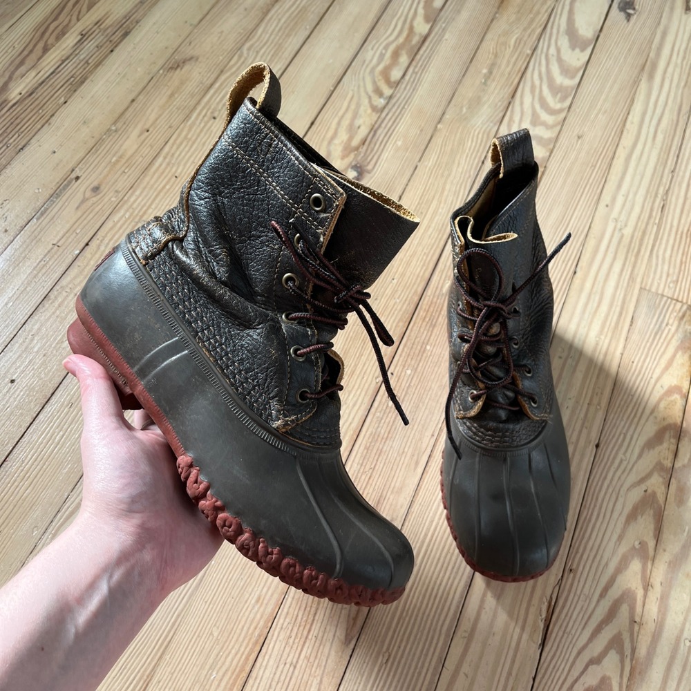 L.L. Bean Duck Boots Womens Size 9 Brown Leather Waterproof Rain Snow Maine USA